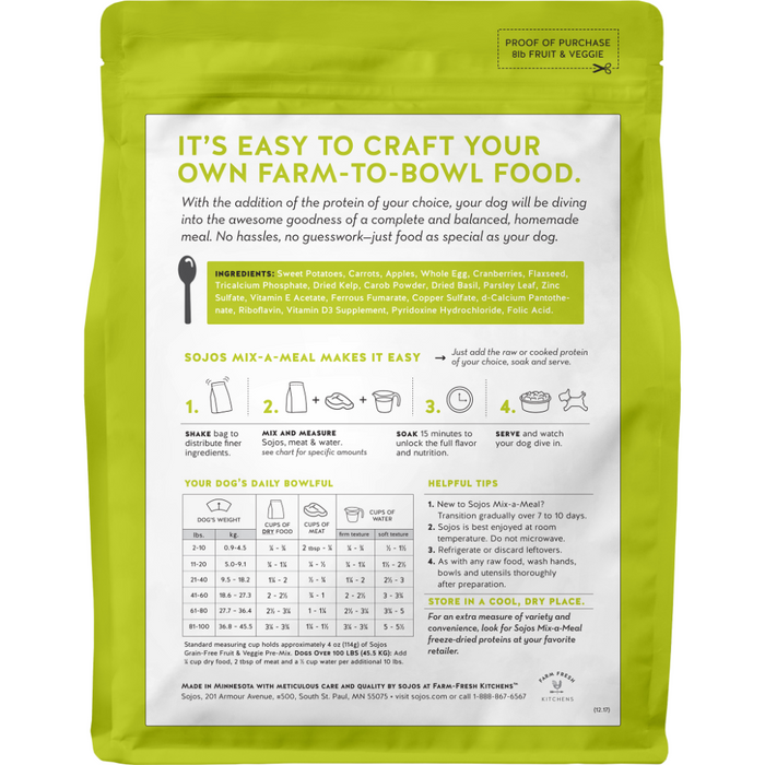 Sojos GF Pre Mix Fruit/Veg 8lbs