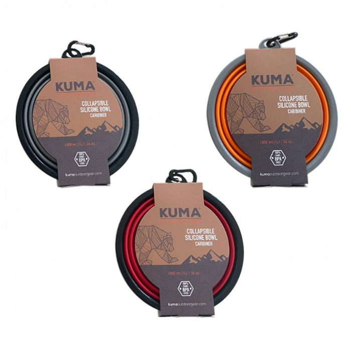 KM Collapsible Silicone Bowl (1L) Orange/Grey