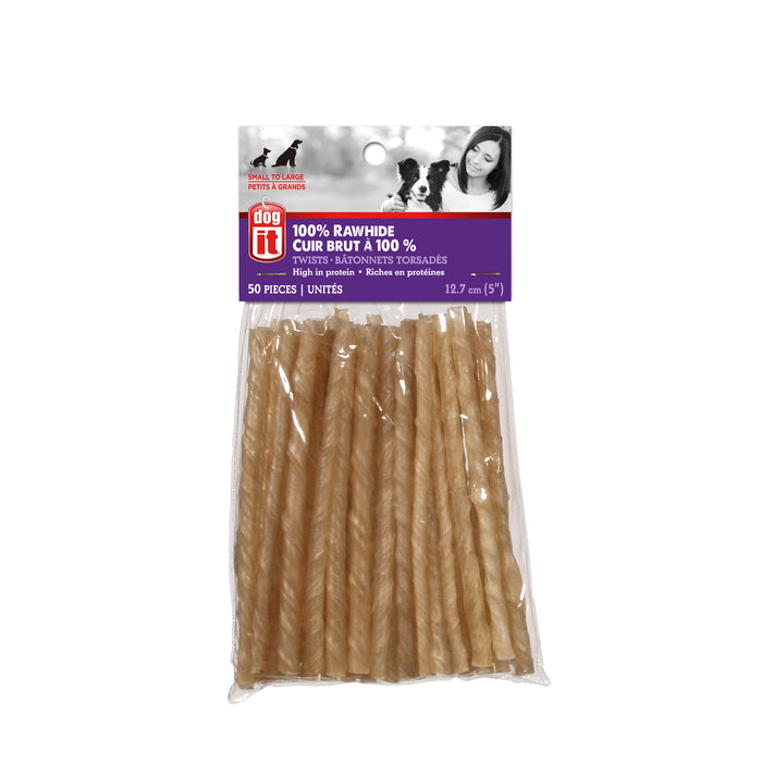DO Rawhide Chew Stick, Twisted 5"  50pk
