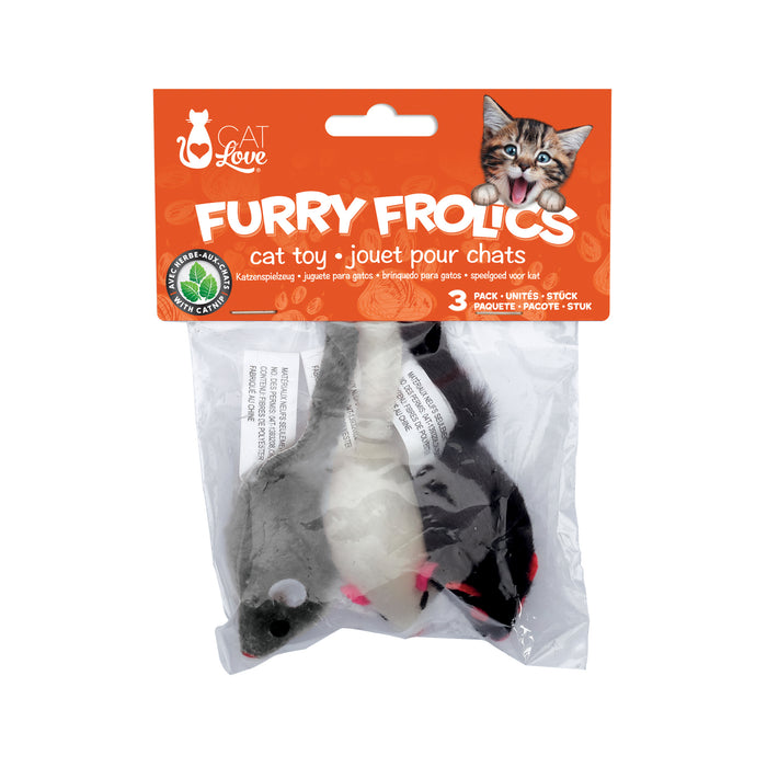 Furry Frolics Cat Toy Furry Catnip Mice 3pcs