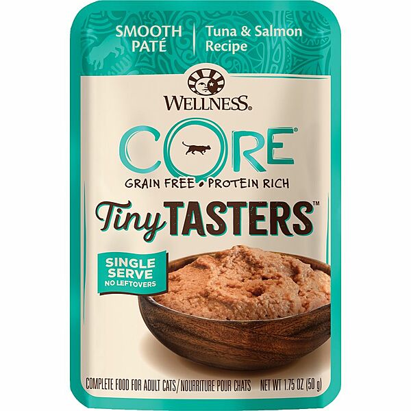 Wellness Cat GF Tuna/Salmon Tiny Tasters Pate Pouch 1.75oz