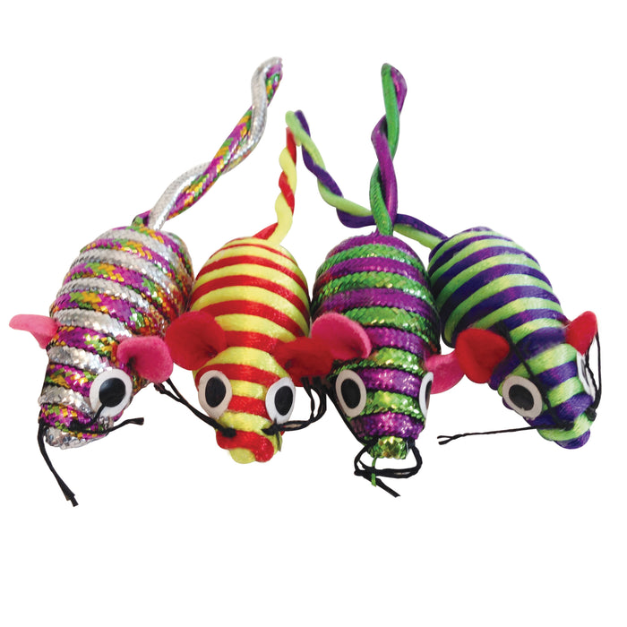 CL Furry Frolics Cat Toy Glitter Stripe Catnip Mice 4pk