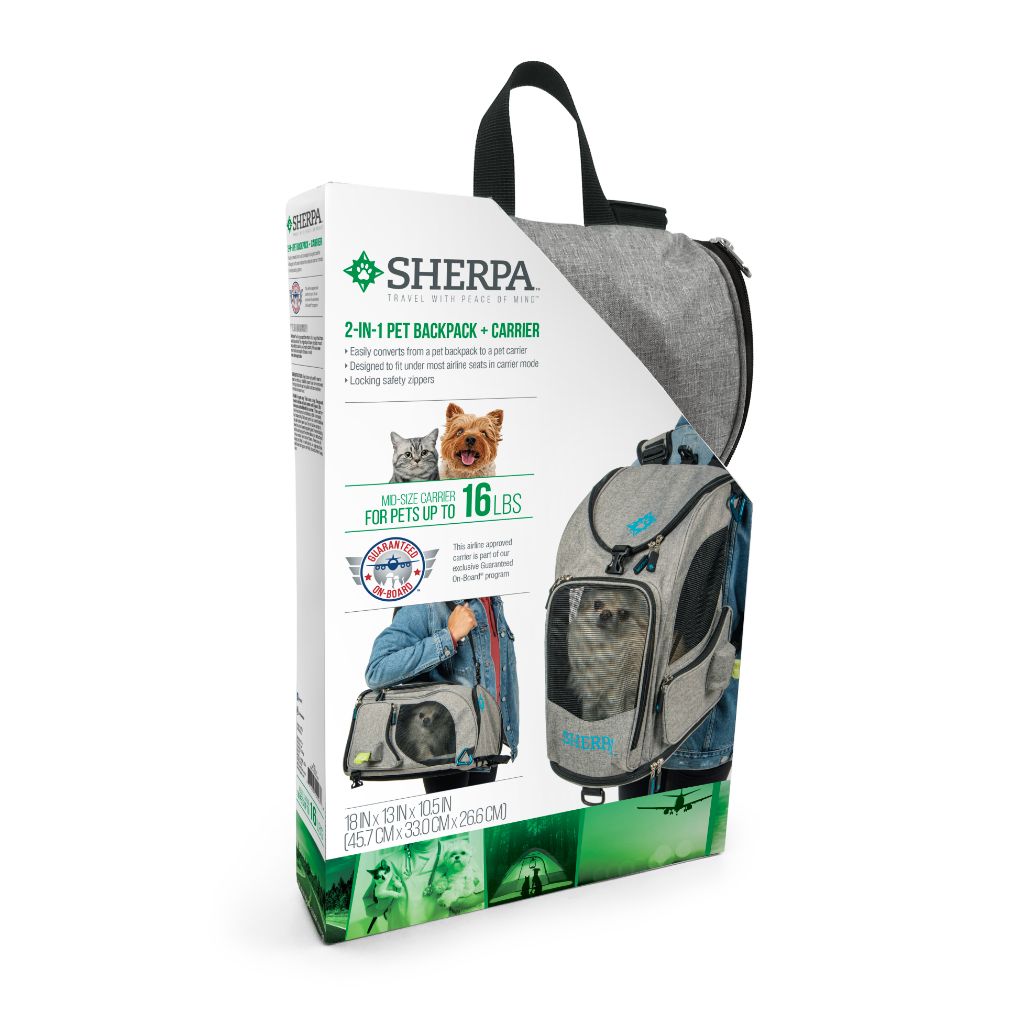 Sherpa in Backpack Pet Carrier โ Kibbles Biscuits