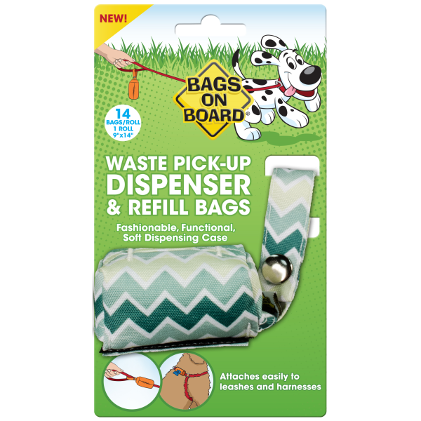 BOB Dispenser Chevron Green & Refills | 1 Roll 14 Bags