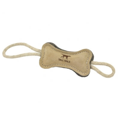 TTails 16" Natural Leather & Wool Bone Tug Toy