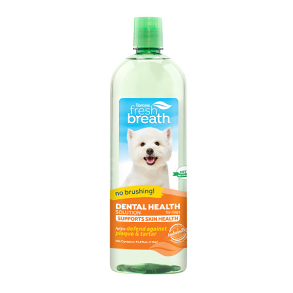 TropiClean Fresh Breath Oral Care Water Additive Plus Skin & Coat 1 Liter Dog/cat
