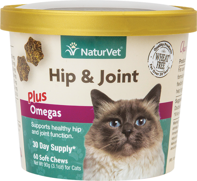 NaturVet Hip & Joint Plus Omegas Cat Soft Chew 60 ct