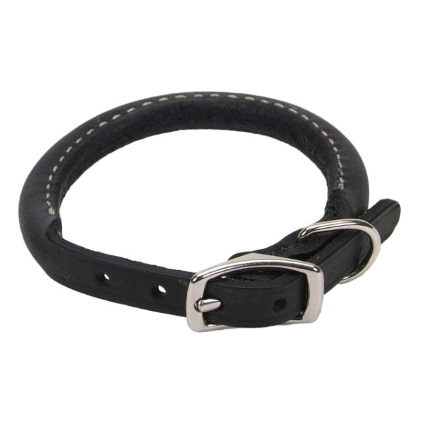 Leather Round Rolled Collar Black 10x3/8"