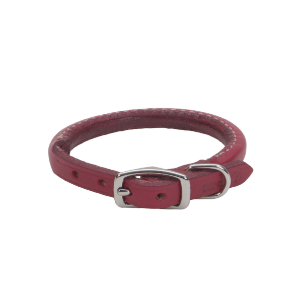 Leather Round Rolled Collar Red 14x3/8"