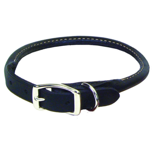 Leather Round Rolled Collar Black 16x5/8"
