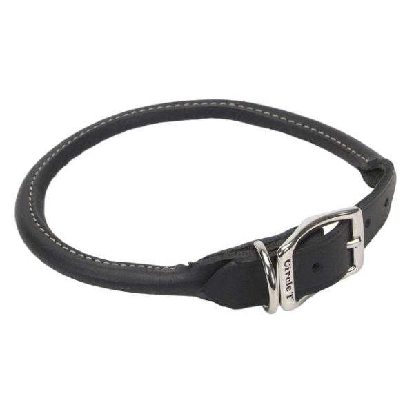 Leather Round Rolled Collar Black 18x3/4"