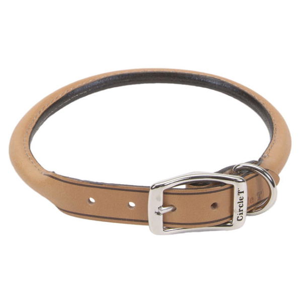 Leather Round Rolled Collar Tan 18x3/4"