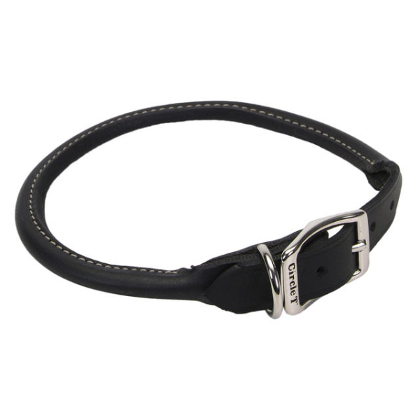 Leather Round Rolled Collar Black 22x1"