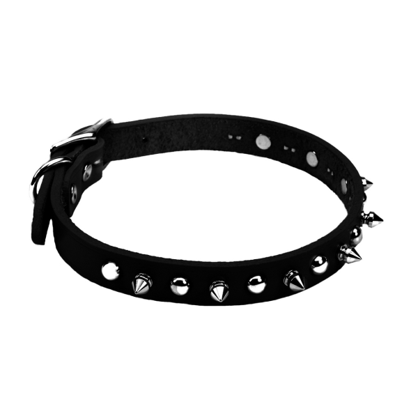 Leather Spiked Collar Black 1x20"