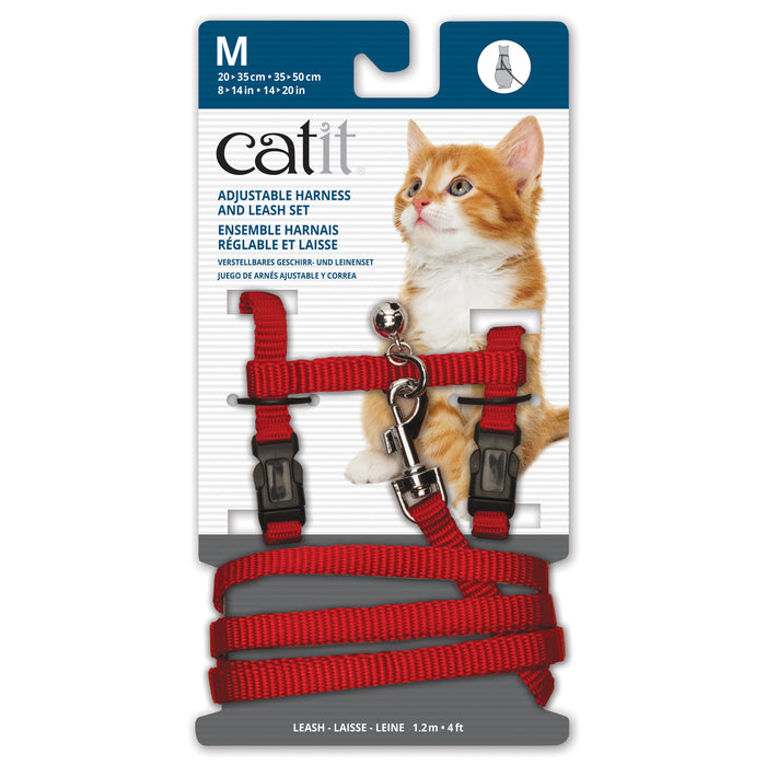 Catit Adjustable Harness & Leash Set, Red Med