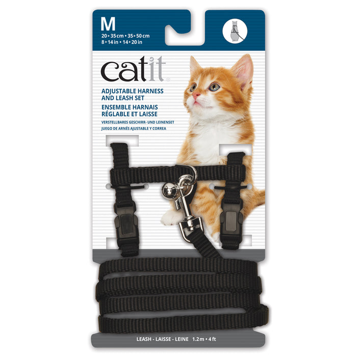 Catit Adjustable Harness & Leash Set, Black Med