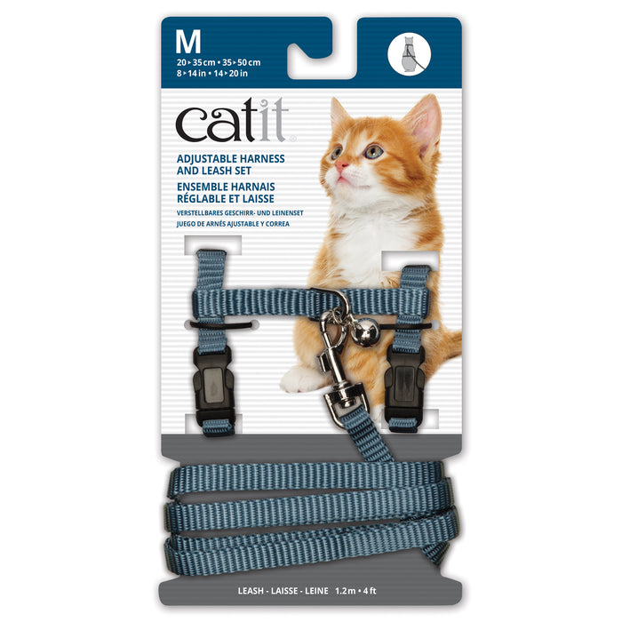 Catit Adjustable Harness & Leash Set, Blue Med