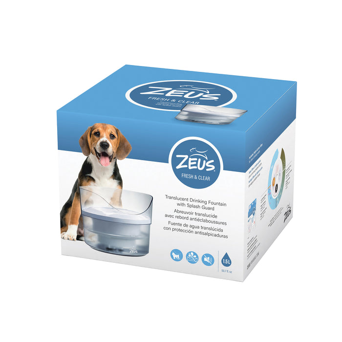 Zeus Translucent Drinking Fountain w/Splash Guard 1.5L