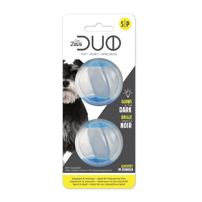 Zeus Duo Ball, 5cm with Squeaker & Glow 2pk