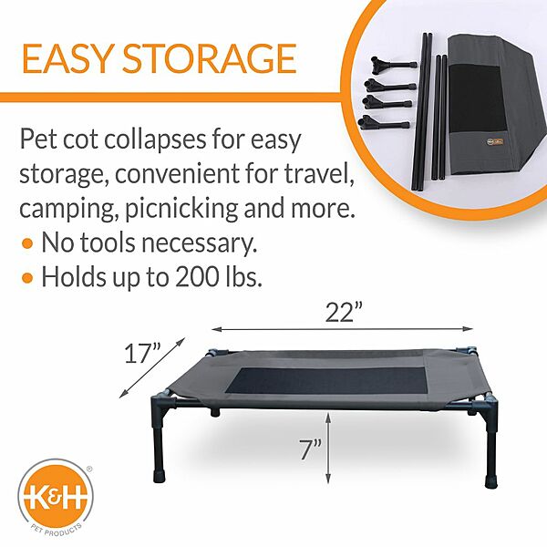 K&H Pet Cot Med Charcoal/Mesh 25x32x7"