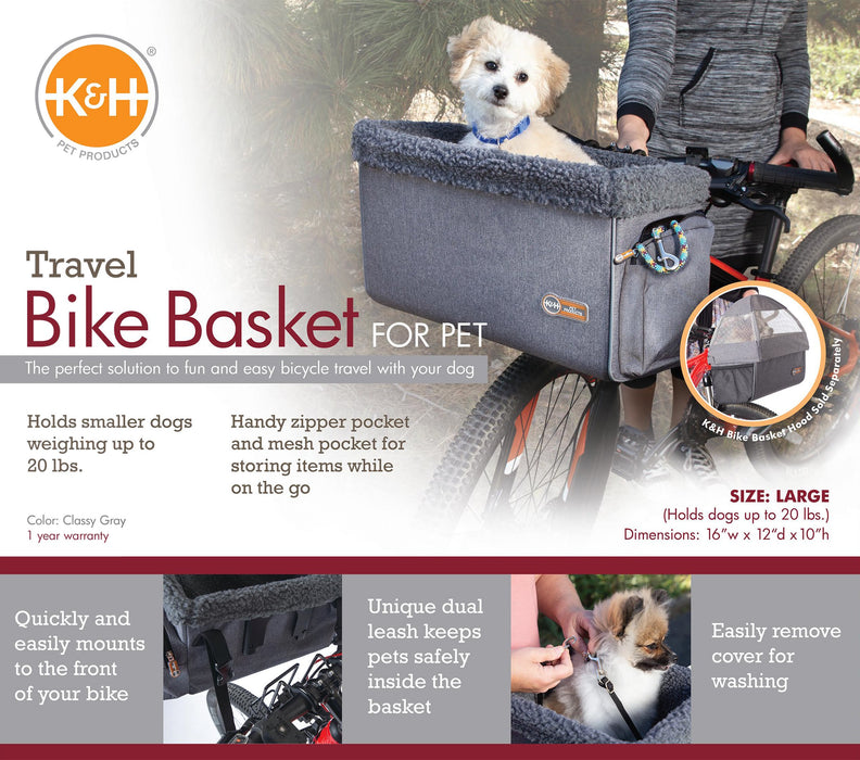 K&H Travel Bike Basket Gray Large